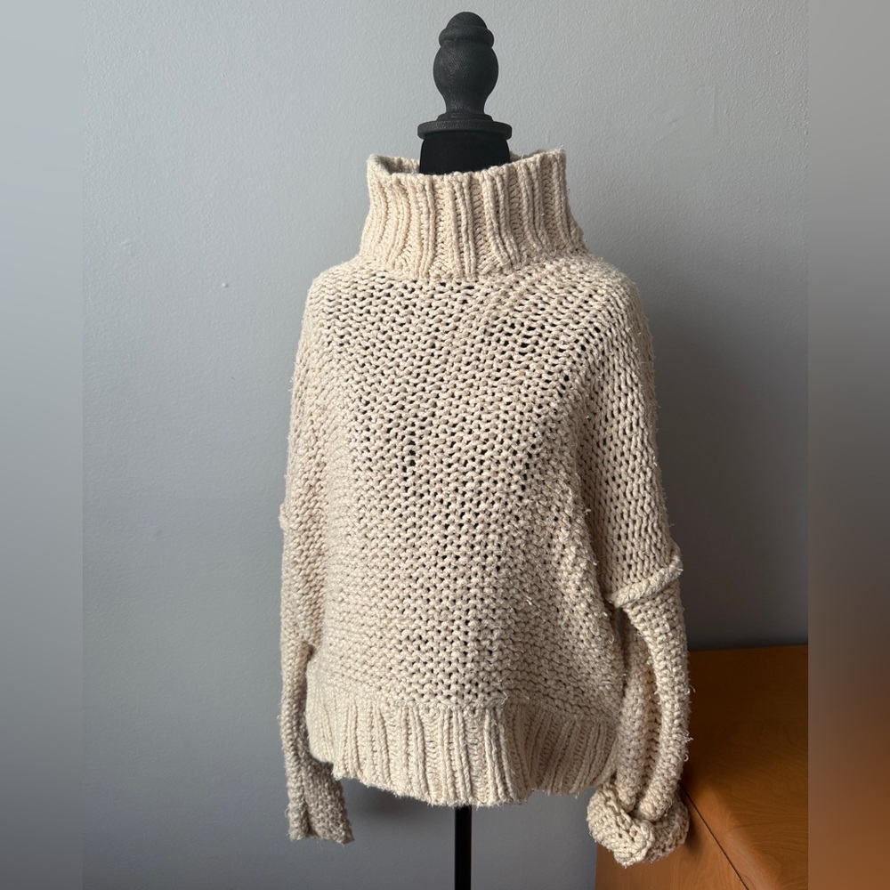 Free People Cream Chunky Knit Turtleneck Sweater